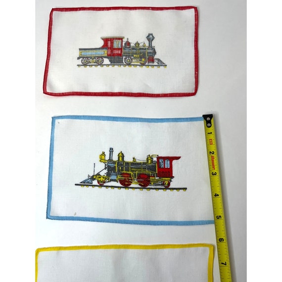 Vintage Train Handkerchief Set of 3 Colorful Rect… - image 9