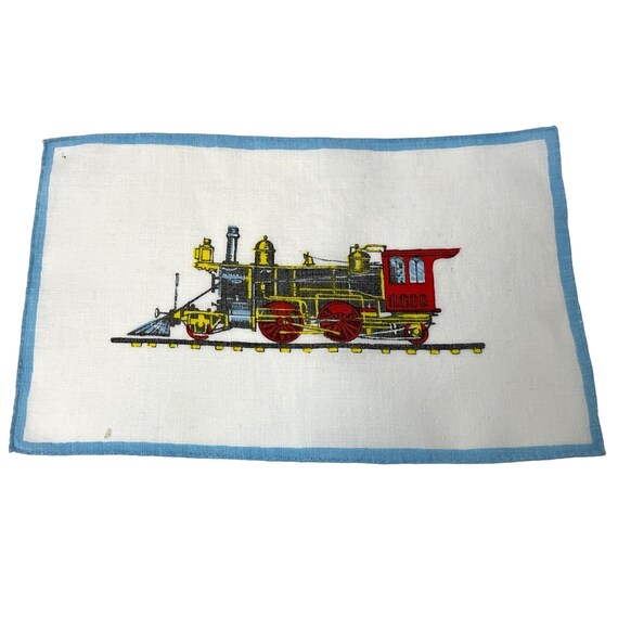 Vintage Train Handkerchief Set of 3 Colorful Rect… - image 3