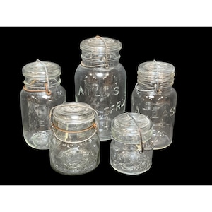 Vintage Clear Glass Atlas Canning Jars Instant Collection of Each Jar Plus Glass Lids