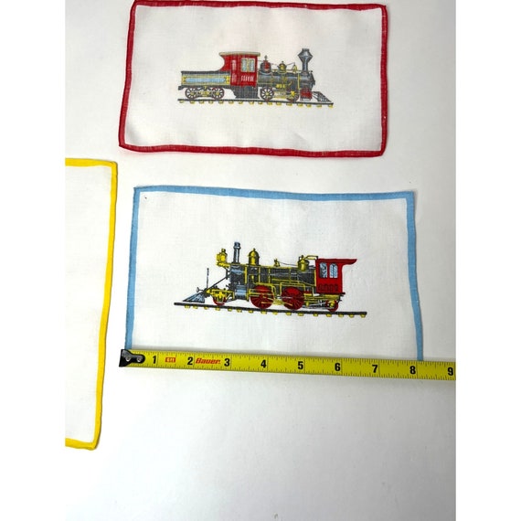 Vintage Train Handkerchief Set of 3 Colorful Rect… - image 8