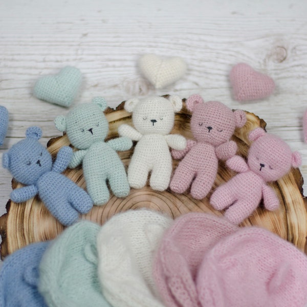 Tricot ours en peluche-Jouets nouveau-nés-Ours bonnet-Tricot ours jouet tricoté coeur tricoté nouveau-né Photo Prop-Crochet Teddy Bear