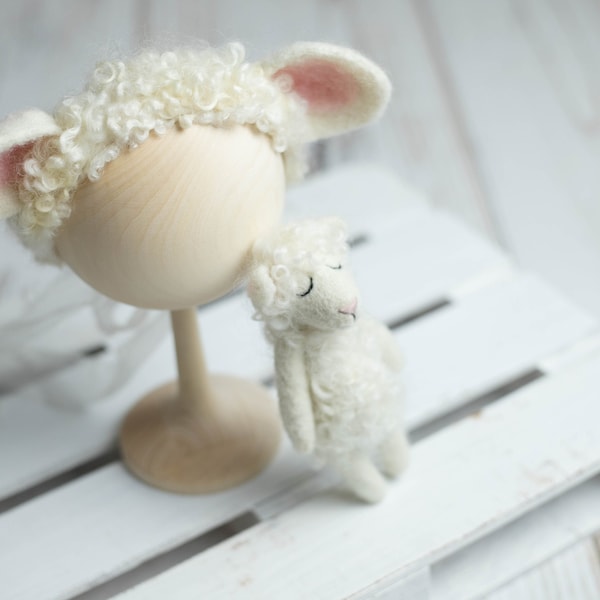 Jouet nouveau-né en laine, accessoires de photographie de mouton feutré, décor de pépinière blanc