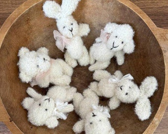 Felted Bear Bunny Ship toy, newborn photo props, white teddy bear stuffed toy, wool soft animal