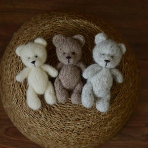 Newborn Knit Teddy Bear Outfit with Toy, Newborn set for newborn photoshoots, Newborn prop, Beige newborn decoration
