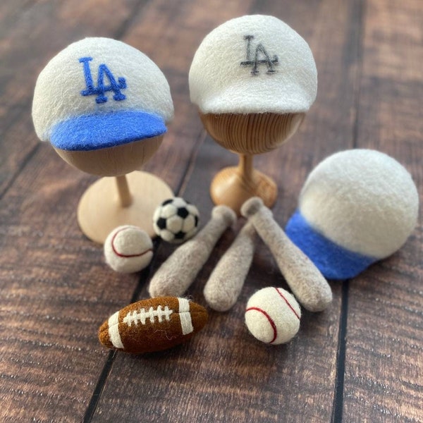 Newborn Felted Sport Props, soccer, football, baseball, hat and ball, Newborn Photography Props, felted wool toys