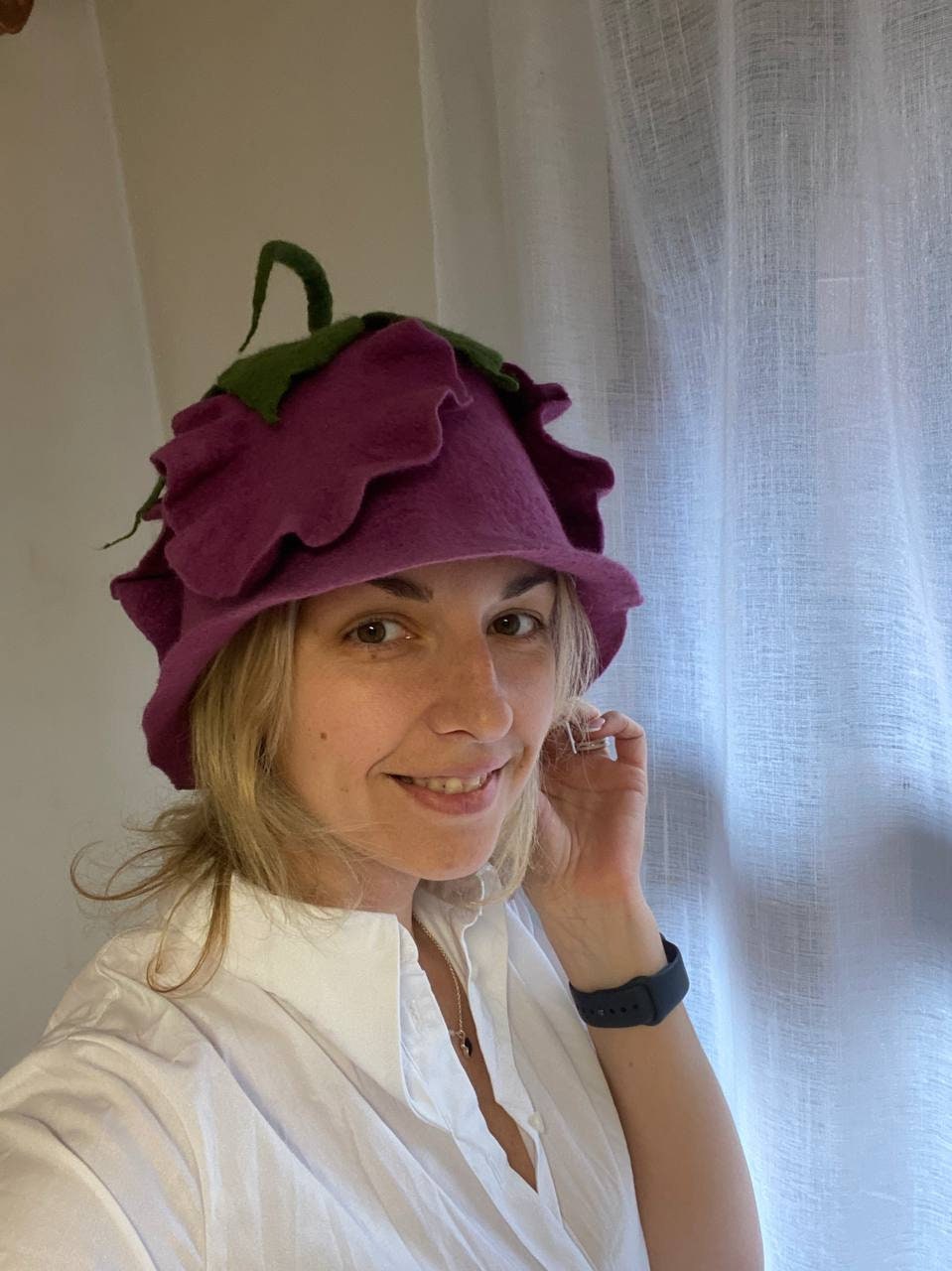 Tulip Women's Wool Sauna Hat, Flower Hand Felted Wool Hat, Pixie