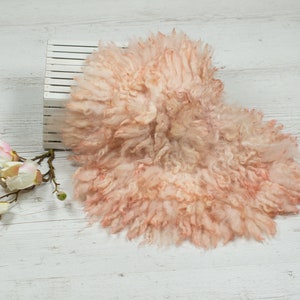 Baby pink Newborn wool Props for photoshoot, Felted Curly Round Blanket,  Newborn Photography Props