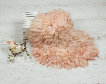 Baby pink Newborn wool Props for photoshoot, Felted Curly Round Blanket,  Newborn Photography Props
