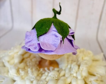 Baby hat flower, handmade wool felt hat newborn photo prop, fairy flower hat for infant, Newborn Photography props