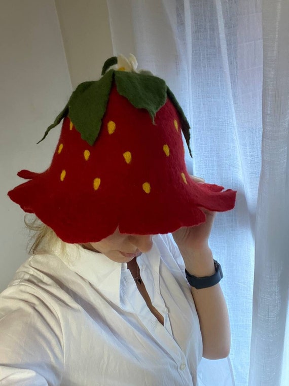 Hand felted Strawberry Wool Hat Hand felted Strawberry Wool Hat
