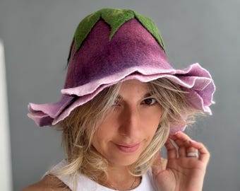 Cappello da sauna a forma di fiore in lana infeltrita a mano – Regalo spa per donna, regalo di Natale Cottagecore