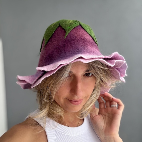 Hand Felted Wool Flower Sauna Hat – Spa Gift for Women 
