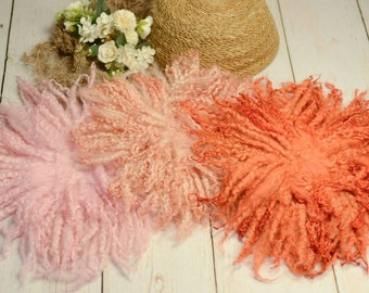 3 colores, alfombra de fieltro a mano de lana rizada de utilería fotográfica para recién nacidos, lana merino, relleno de cesta, colores naranja y melocotón