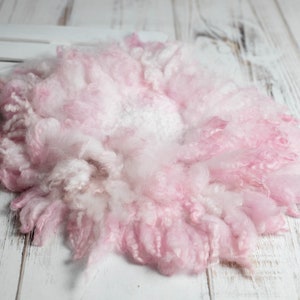 Pink girl Newborn Photo Prop, Felted wool layer, Curly Wool, Felt Blanket, Basket Stuffer, Baby Photography Props,