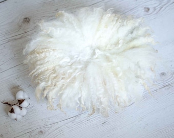 Felted wool layer - Curly Wool Felt Blanket - Basket Stuffer - Cream Curly Layer - Photo Prop - Baby Photography Props - Newborn Photo Prop