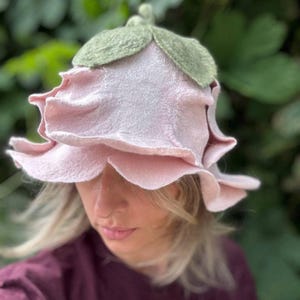 Sauna Flower Hat for Women, Wool Felt Spa Hat, Whimsical Pixie Garden Party Hat