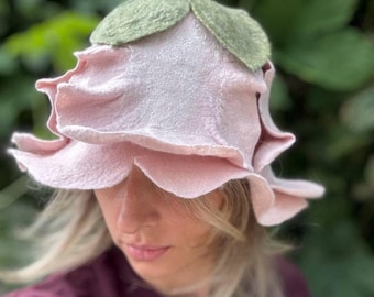 Sauna Flower Hat for Women, Wool Felt Spa Hat, Whimsical Pixie Garden Party Hat