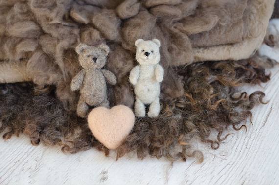 Felted teddy bear toy, newborn photo props, stuffed woodland animal, soft baby toy