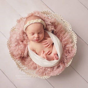 Dusrty pink Felted Newborn Props for photoshot, Curly Round Felted Blanket, Newborn Photography Props