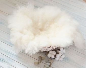 White fluffy baby wool blanket, felted basket layer, curly basket stuffer, Flokati rug, newborn photography props