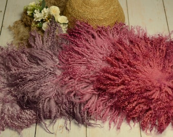 4 colors pink purple Newborn photo props, basket filler Felted Newborn Props for photoshoot, wool curly round felted blanket, basket