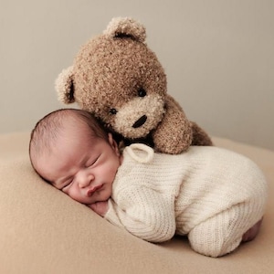 Teddy bear Newborn Knitted Toy, Boucle Brown Bear Newborn Photography Prop, Big Teddy Bear Toy for Baby, Newborn Bear Props