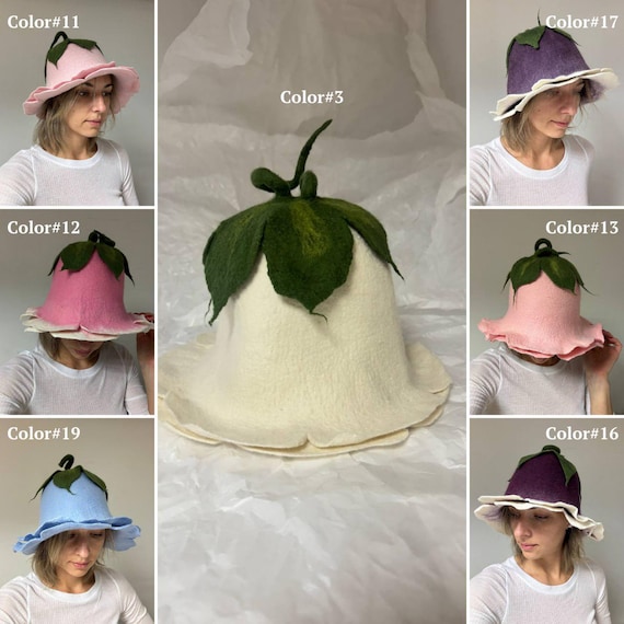 Flower Sauna Hat for Women, Felted Tulip Pixie Hat, Festive