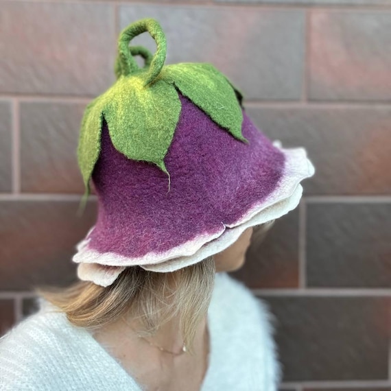 Purple Wool Flower Sauna Hat, Elf display picture 3