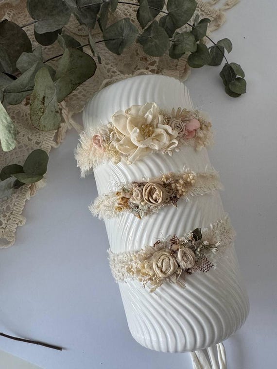 Cream Floral Handmade Headband Elizabeth Flower Headband – Baby Beau and Belle main image 2