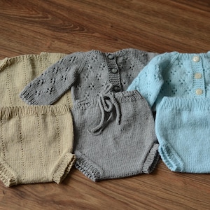 Handknit Newborn Photo Outfit Set,  Baby Knit Romper and Sweater, Soft Wool Baby Photography Clothes, Gender Neutral Props