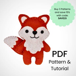 Modello di cucito per volpe/Modello di volpe/Tutorial per cucire peluche/Animali del bosco in feltro/Decorazione in feltro/Bambola giocattolo mobile a forma di animale/Modello in feltro PDF