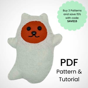 Ghost Cat felt pattern/PDF template download/Halloween felt pattern/Felt Cat ornament/spooky decor/Ghost ornament pattern/Cat sewing pattern