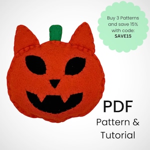 Cat O Lantern felt pattern/PDF template download/Halloween felt pattern/Cat felt ornament/spooky decor/Felt ornament pattern/Sewing pattern