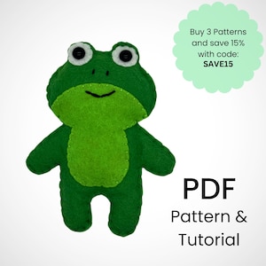 Frog sewing pattern/Frog template/Plush toy sewing tutorial/Felt Woodland Animals/Felt ornament/Animal mobile toy doll/Felt Frog pattern PDF