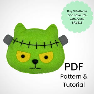 FrankenCat felt pattern/PDF template download/Halloween felt pattern/Cat felt ornament/spooky decor/Cat pattern/Frankenstein plush/Cat plush