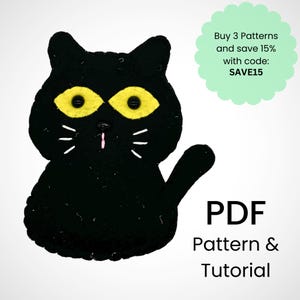 Black Cat felt pattern/PDF template download/Halloween felt pattern/Cat felt ornament/spooky decor/Felt ornament pattern/Cat sewing pattern