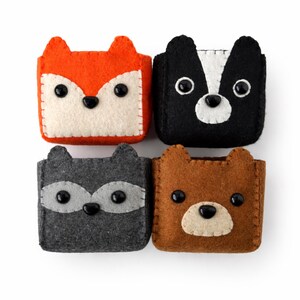 Felt Animal Mini Storage Box Sewing Pattern – Fox, Skunk, Bear, Raccoon (PDF Download)