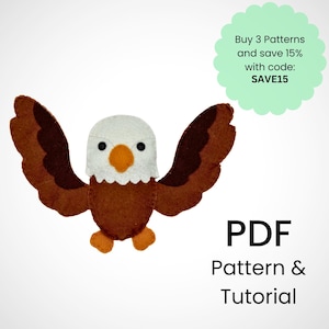 Bald Eagle felt sewing pattern/PDF pattern template download/Bird toy/Eagle toy decor pattern/Bird felt ornament pattern /Bird patterm