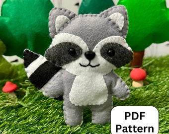 Raccoon sewing pattern/Raccoon template/Plush toy sewing tutorial/Felt Woodland Animals/Felt ornament/Animal toy doll/Felt pattern PDF