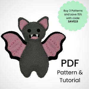 Bat felt sewing pattern/PDF pattern template download/Felt Halloween Bat pattern/Felt ornament/Cute Bat plush /Felt ornament pattern/DIY