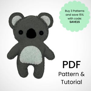 Koala sewing pattern/Plush Koala Bear toy sewing tutorial/Felt Woodland Animals/Felt ornament/Animal mobile toy doll/Felt Koala pattern PDF