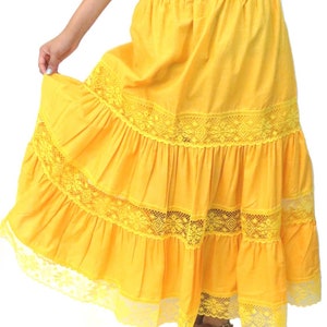 Mexican Skirt with Lace - One Size  Yellow