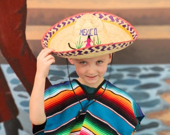 Authentic Mexican Kids Straw Sombreros - 2 Pack | Handmade in Mexico | Colorful Embroidered Design | Lightweight & Durable