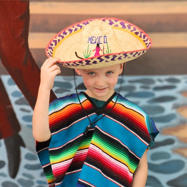 Authentic Mexican Kids Straw Sombreros - 2 Pack | Handmade in Mexico | Colorful Embroidered Design | Lightweight & Durable