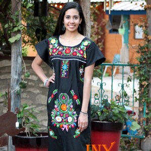 Mexican Dress Puebla Black W/ Multicolored Embroidery - Etsy