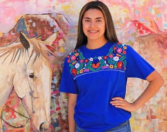 Mexican Blouse Style Hand Embroidered T Shirt