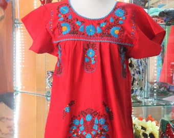 Puebla Dress OAK: Red-Aqua & Green