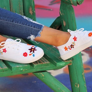 Mexican Hand Embroidered Tennis Shoes | Made in Mexico | Floral Embroidery