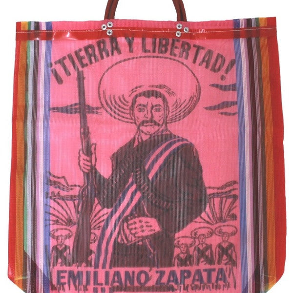 Emiliano Zapata Mexican Mesh Market Bag - Tierra y Libertad Design - 18X18 - Eco-Friendly - Handcrafted in Mexico