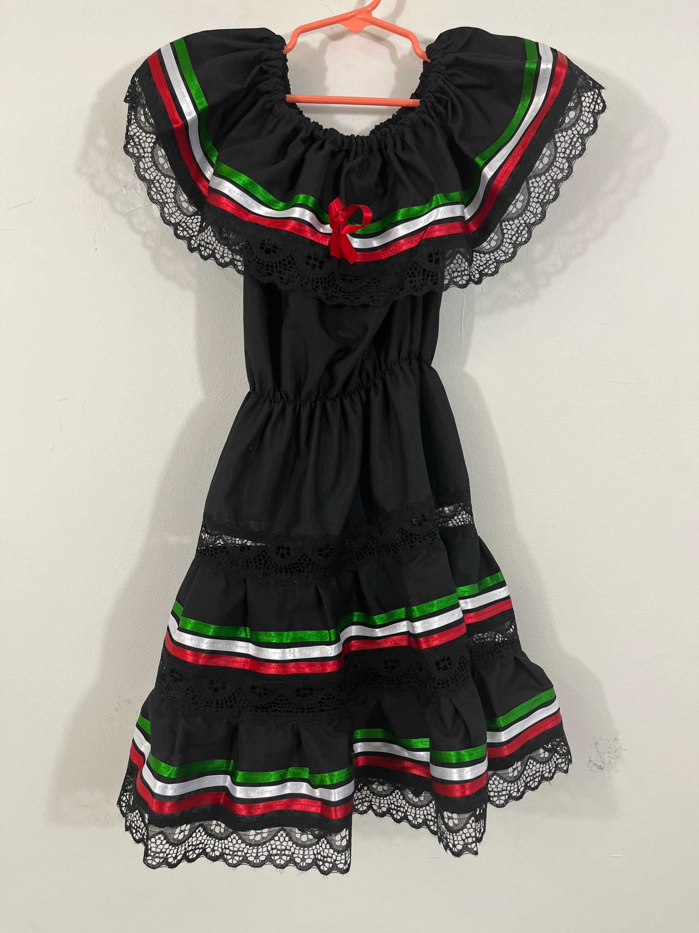 Girl's Traditional Dress Mexico Black Elastic Shoulders - Etsy Singapore